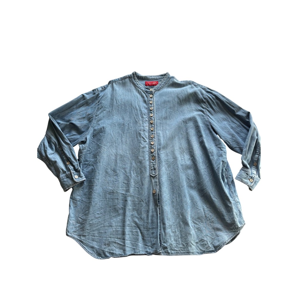 Venezia Jeans Womens Shirt Blue Denim Mandarin Collar Button Down Oversized
